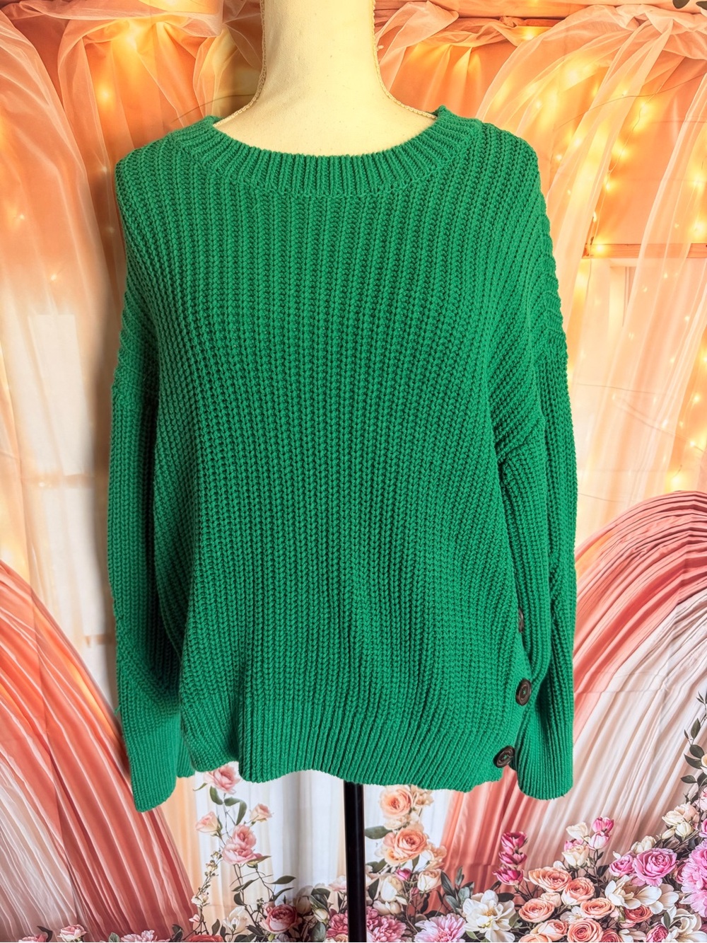 Tommy Hilfiger Green Rib-Knit Crewneck Sweater